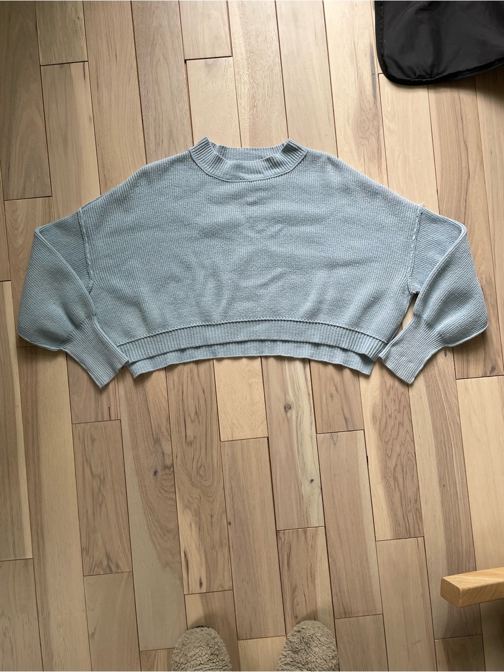 Free People Pale Blue Cropped Crewneck Sweater